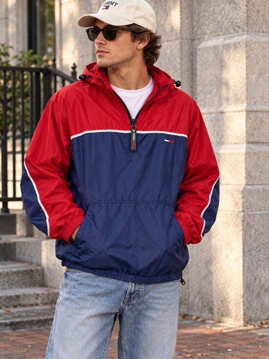 Tommy Hilfiger Other - Tommy Jeans Vintage Y2K Colorblock Anorak Windbreaker Men’s L Red Navy